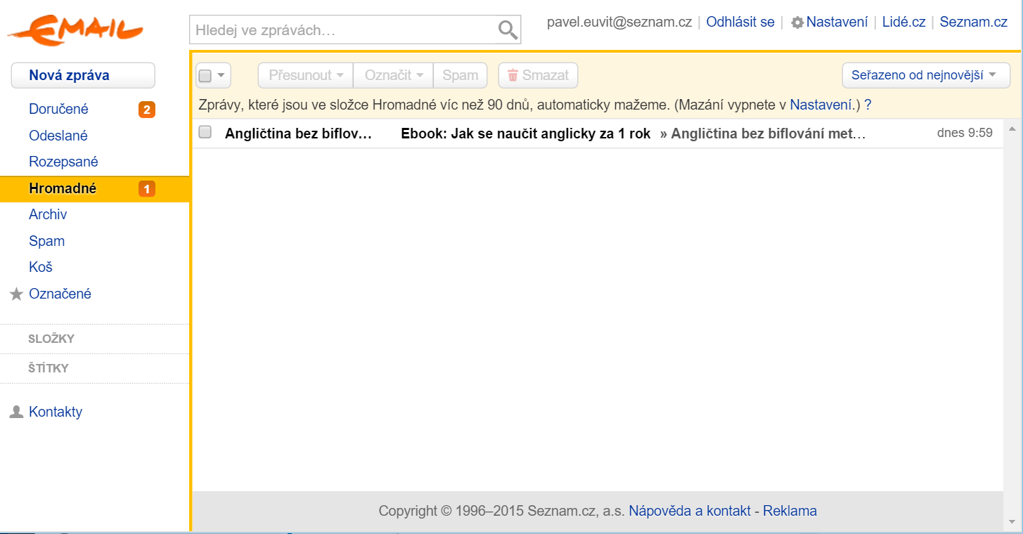 Přesunutí e-mailu do složky Doručené