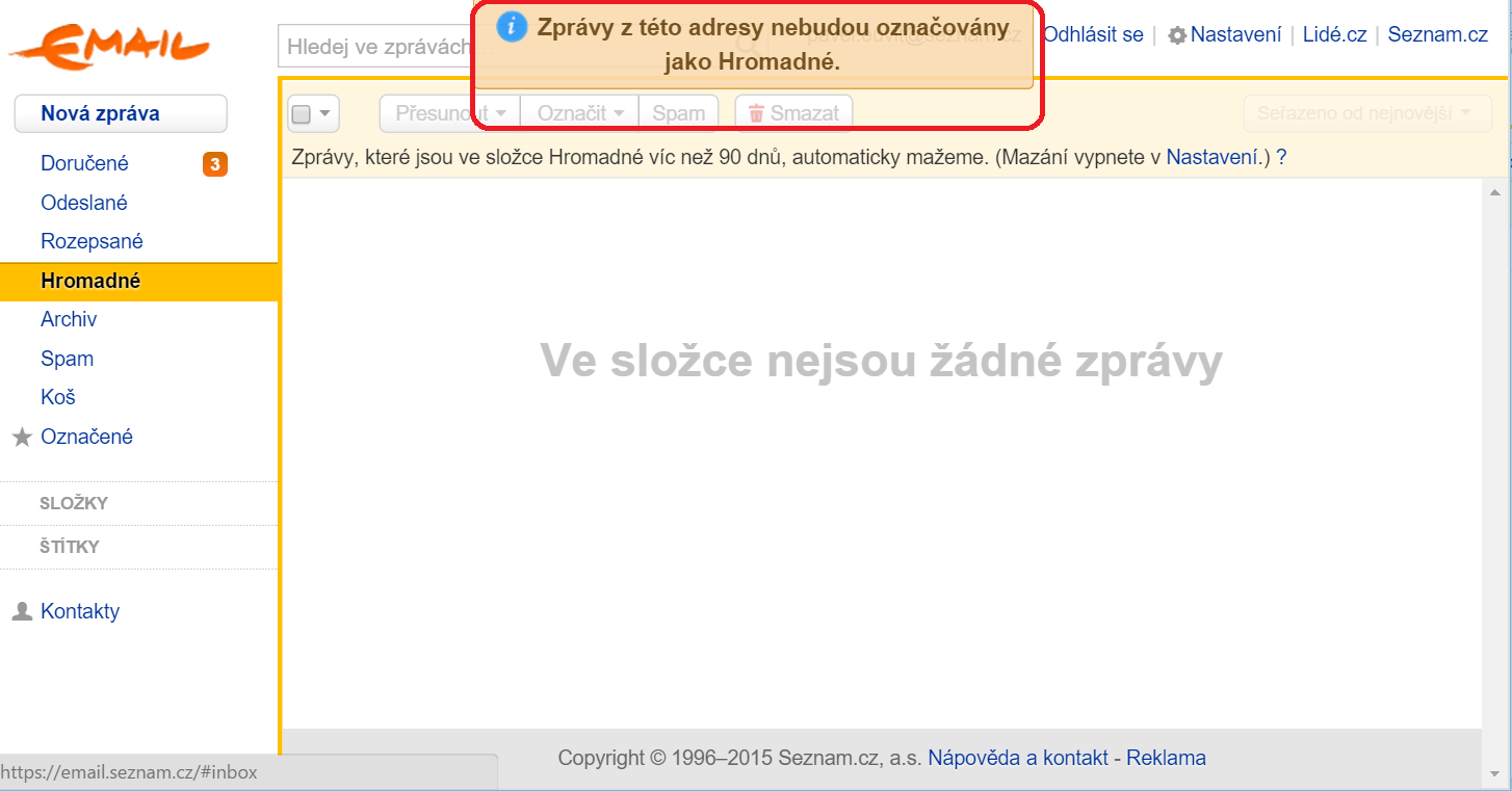 Správně provedený přesun e-mailu