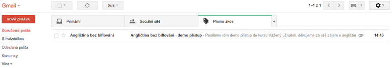 Přesunutí e-mailu do záložky Primární